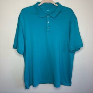 Lands End Men’s Turquoise Blue Collared Polo Tee Large Bright 100% Pima Cotton